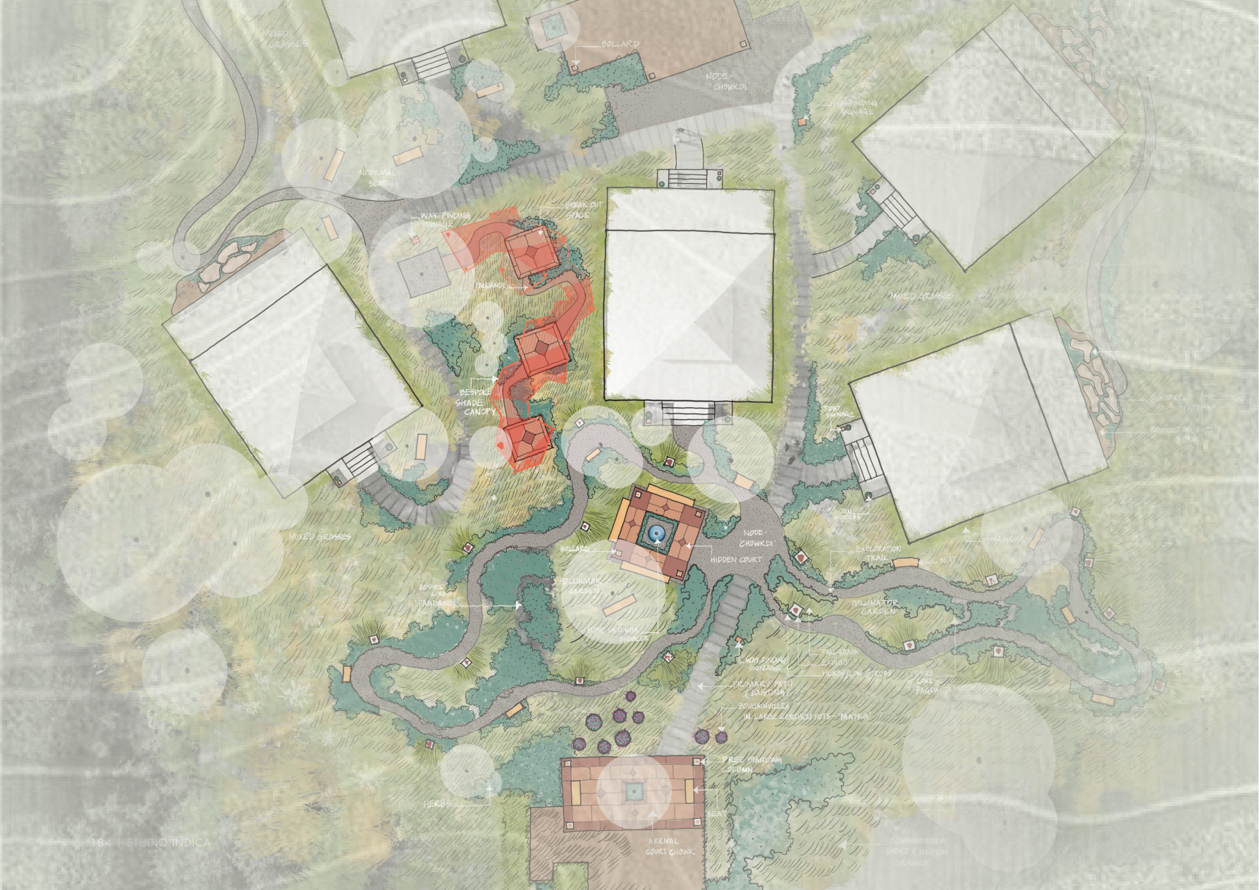 Studio Indica hand-drawn landscape sketch masterplan from the company profile